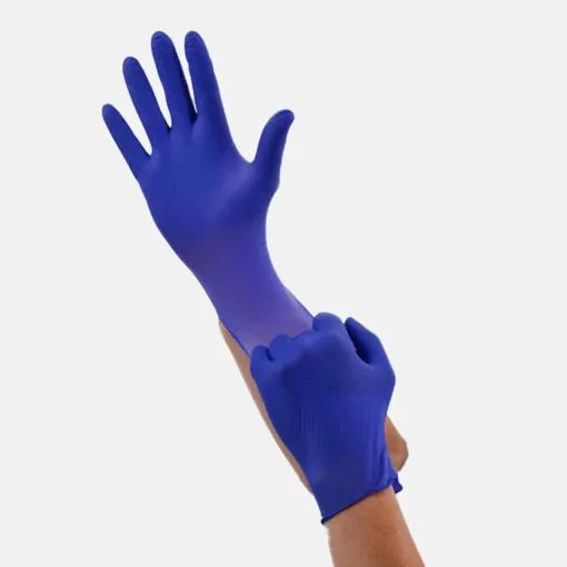 blue golden hands nitrile gloves